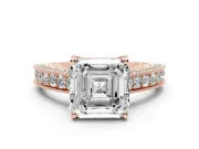 Asscher Cut Vintage Hidden Halo Engagement Ring Setting | Milgrain Pave Band | Rose Gold