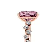 Fancy Pink Radiant Cut Diamond Cluster Solitaire Ring Set in Rose gold with Prong Setting