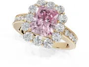 Radiant Cut Halo Engagement Ring Setting for a Fancy Pink Lab-Grown Diamond | Yellow Gold - Design NV-24711