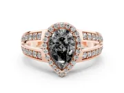 Pear-Shaped Halo Engagement Ring Setting for a Black Center | Two-Row Pavé Split Shank | Rose Gold