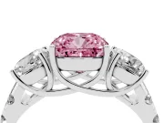 Fancy Pink Cushion Cut Diamond Three-Stone Ring Set in Silver with Pavé Band