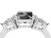 Fancy Black Cushion Cut Diamond Solitaire Ring Set in Platinum with Cluster Accents on Each Side
