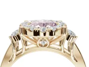 Oval Halo Engagement Ring Setting for a Fancy Pink Lab-Grown Diamond | Side Clusters | Yellow Gold