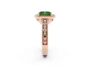 Fancy Green Radiant Cut Diamond Halo Ring Set in Rose gold with Round Accent Halo, Pavé Band and Prong Setting