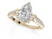 Pear-Shaped Vintage Cathedral Engagement Ring Setting | Carved Band | Yellow Gold