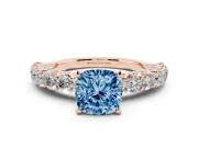 Cushion Cut Shared Prong Engagement Ring Setting for a Fancy Blue Lab-Grown Diamond | Rose Gold