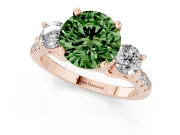 Fancy Green Three-Stone Round Cut Diamond Pavé Band Ring Set in Rose gold with Prong-Set Trio