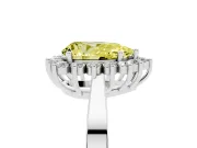 Fancy Yellow Pear Cut Diamond Halo Ring Set in White gold with Round Halo and Smooth Solitaire Band