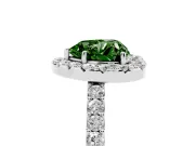 Fancy Green Heart Cut Diamond Halo Pavé Solitaire Ring Set in White gold with Prong-Set Center Stone