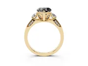 Heart-Shaped Hidden Halo Three Stone Engagement Ring Setting for a Black Center | Yellow Gold
