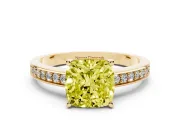 Cushion Cut Pave Solitaire Engagement Ring Setting for a Fancy Yellow Lab-Grown Diamond | Accented Basket | Yellow Gold
