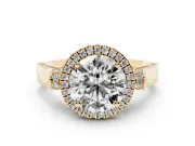 Round Halo Engagement Ring Setting | Pavé Panel Shoulders | Yellow Gold