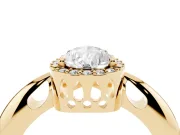 Pear Cut Diamond Halo Engagement Ring Set in Yellow gold with Plain Split Shank and Prong Setting