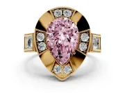Fancy Pink Pear Cut Diamond Milgrain Halo Ring Set in Yellow gold with Split Shank