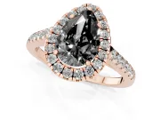 Pear-Shaped Halo Engagement Ring Setting for a Black Center | Pavé Shoulders | Rose Gold
