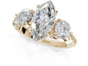 Marquise Three Stone Engagement Ring Setting | Tapered Pave Band | Yellow Gold