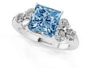 Princess Cut Side Stone Engagement Ring Setting for a Fancy Blue Lab-Grown Diamond | White Gold
