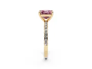 Fancy Pink Asscher Cut Diamond Brilliant Solitaire Ring Set in Yellow gold with Pavé Band and Prong Setting