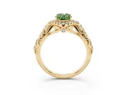 Oval Hidden Halo Filigree Engagement Ring Setting for a Fancy Green Lab-Grown Diamond | Yellow Gold