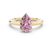 Fancy Pink Pear Cut Diamond Solitaire Engagement Ring Set in Yellow gold with Prong Setting on a Classic Band