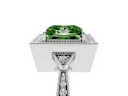 Fancy Green Princess Cut Diamond Halo Engagement Ring Set in White gold with Milgrain Pavé Band