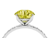 Round Pave Engagement Ring Setting for a Fancy Yellow Lab-Grown Diamond | Slim Band | Platinum