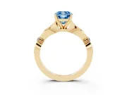Fancy Blue Cushion Cut Diamond Solitaire Twisted Band Ring Set in Yellow gold with Accent Stones and Prong Setting