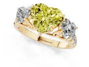 Heart-Shaped Three Stone Engagement Ring Setting for a Fancy Yellow Lab-Grown Diamond | Accented Shoulders | Yellow Gold