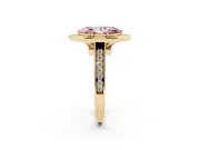 Fancy Pink Marquise Cut Diamond Halo Solitaire Ring Set in Yellow gold with Pavé Band and Bezel Setting