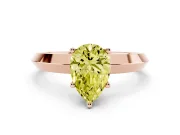Fancy Yellow Pear Cut Diamond Solitaire Engagement Ring Set in Rose gold with Flat Band and Prong Setting