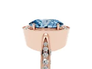 Fancy Blue Oval Cut Diamond Halo Engagement Ring Set in Rose gold with Accent Split Shank Band