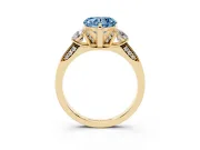 Heart-Shaped Hidden Halo Three Stone Engagement Ring Setting for a Fancy Blue Lab-Grown Diamond | Yellow Gold