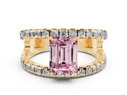 Emerald Cut Split Shank Pavé Engagement Ring Setting for a Fancy Pink Lab-Grown Diamond | Yellow Gold
