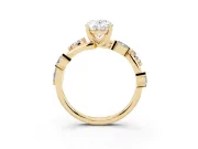 Oval Cut Diamond Solitaire Ring Set in Yellow gold with Twisted Marquise Accent Band