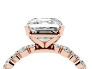 Asscher Cut Diamond Prong Set Engagement Ring Set in Rose gold with Round Accent Pavé Band