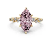 Fancy Pink Marquise Cut Diamond Solitaire Vine Band Ring Set in Yellow gold with Round Accents and Prong Setting