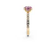 Round Hidden Halo Solitaire Engagement Ring Setting for a Fancy Pink Lab-Grown Diamond | Pave Band | Yellow Gold