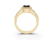 Asscher Cut Halo Engagement Ring Setting for a Black Center | Two-Row Pavé Split Shank | Yellow Gold