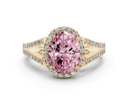Oval Split Shank Halo Engagement Ring Setting for a Fancy Pink Lab-Grown Diamond | Yellow Gold
