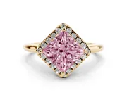 Princess Cut Halo Engagement Ring Setting for a Fancy Pink Lab-Grown Diamond | Plain Polished Band | Yellow Gold