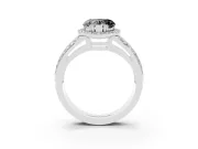 Fancy Black Heart Cut Diamond Halo Ring Set in White gold with Double Pavé Split Shank