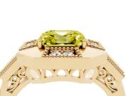 Fancy Yellow Asscher Cut Diamond Milgrain Halo Ring Set in Yellow gold with Split Shank