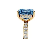 Fancy Blue Asscher Cut Diamond Pavé Band Ring Set in Yellow gold with Prong-Set Center Stone