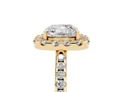Cushion Cut Pave Halo Engagement Ring Setting | Pave Band | Yellow Gold