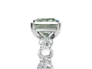Princess Cut Side Stone Engagement Ring Setting for a Fancy Green Lab-Grown Diamond | Scalloped Prong Accents | Platinum