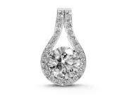 Round Lab-Grown Diamond Teardrop Halo Pendant Necklace | Pavé Split Bail | White Gold