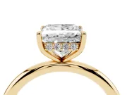 Princess Cut Hidden Halo Engagement Ring Setting | Thin Plain Band | Yellow Gold