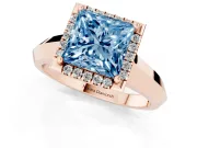 Princess Cut Knife-Edge Halo Engagement Ring Setting for a Fancy Blue Lab-Grown Diamond | Rose Gold