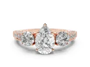 Pear-Shaped Vintage Three Stone Engagement Ring Setting | Graduated Milgrain Pave | Rose Gold