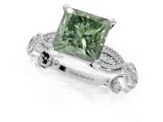 Princess Cut Vintage Engagement Ring Setting for a Fancy Green Lab-Grown Diamond | Graduated Stations | Platinum